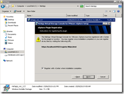 NetApp Virtual Storage Console for VMware vSphere Setup Wizard ended ...